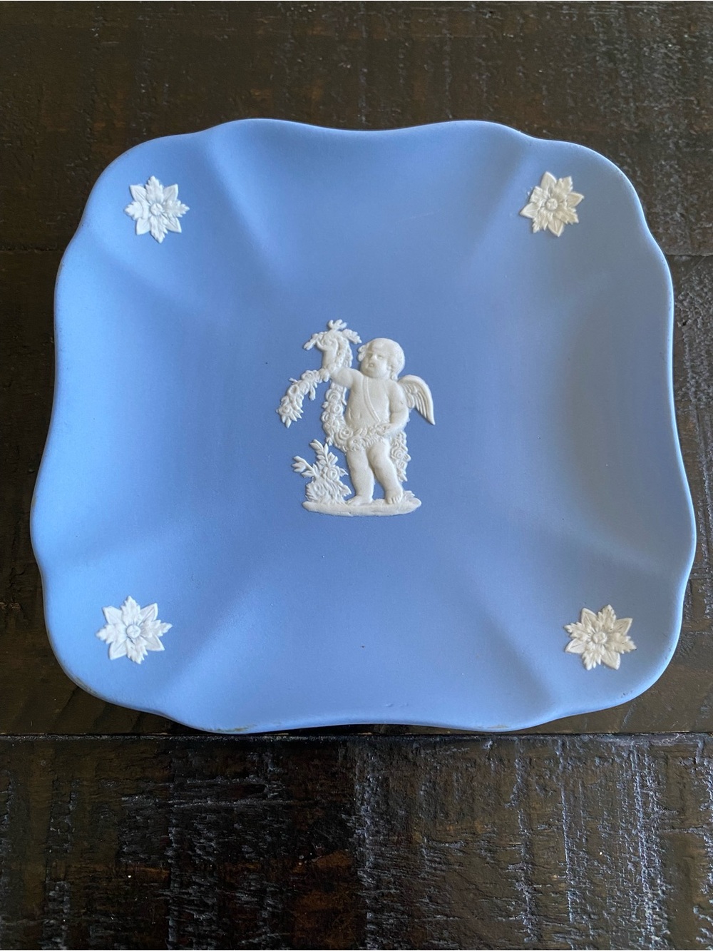 Wedgwood Pale Blue Jasperware Square Cherub 4” Dish